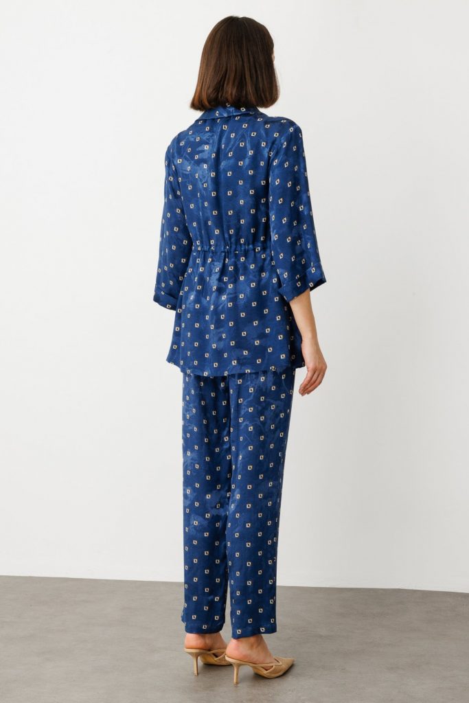 EKOL Beli Bağcıklı Desenli Ceket 4242 - Lacivert