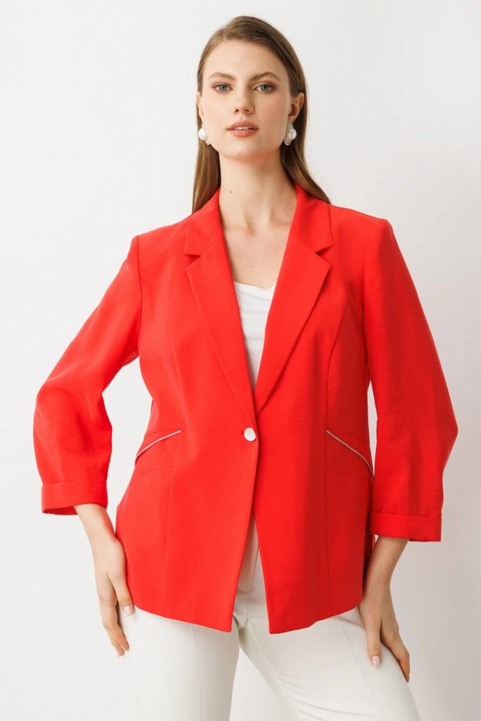 EKOL  Şerit Taş Detaylı Duble Kol Ceket 4544 B.B