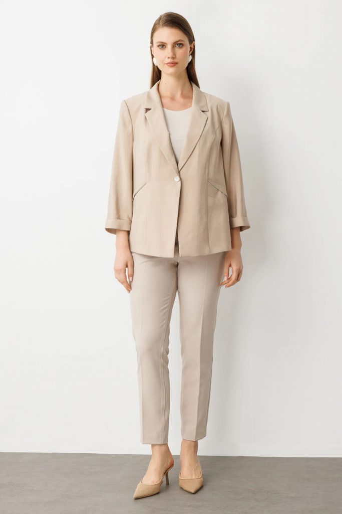 EKOL  Şerit Taş Detaylı Duble Kol Ceket 4544 B.B - KUM