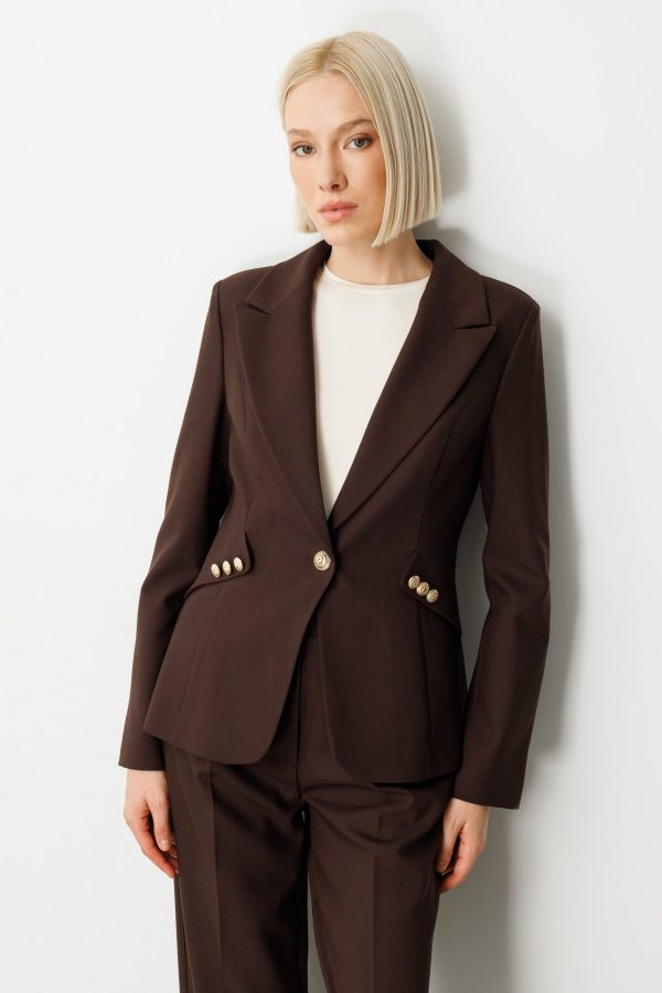 EKOL Omzu Vatkalı Düğme Aksesuarlı Ceket 5017