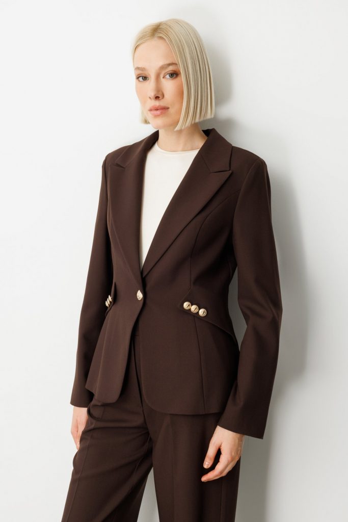 EKOL Omzu Vatkalı Düğme Aksesuarlı Ceket 5017