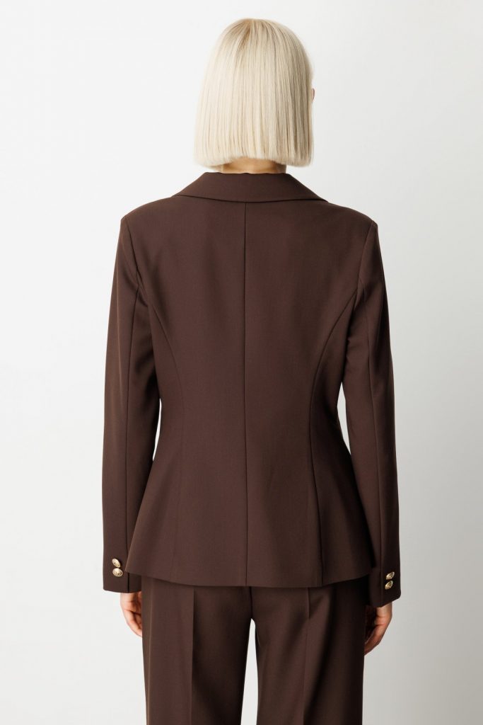 EKOL Omzu Vatkalı Düğme Aksesuarlı Ceket 5017 - kahve