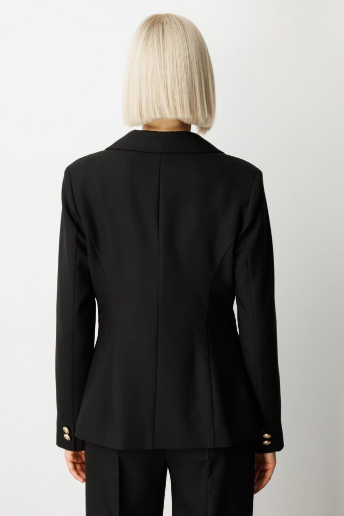 EKOL Omzu Vatkalı Düğme Aksesuarlı Ceket 5017 - Siyah