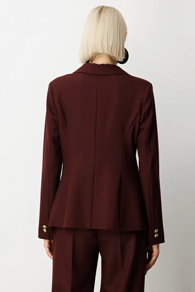 EKOL Omzu Vatkalı Düğme Aksesuarlı Ceket 5017 - bordo