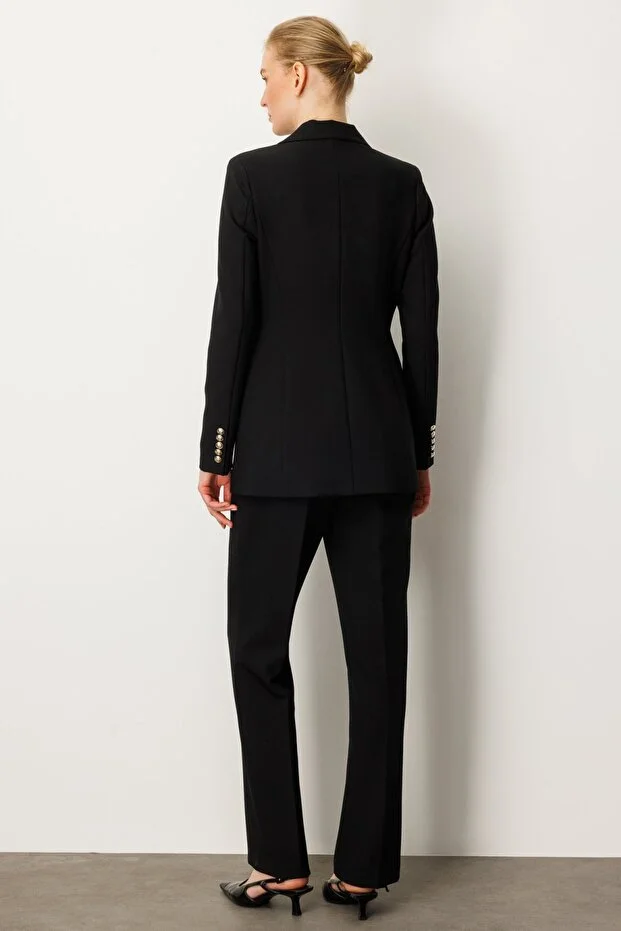 EKOL Kadın Kruvaze Yaka Kapak Cepli Ceket 5025 - Siyah