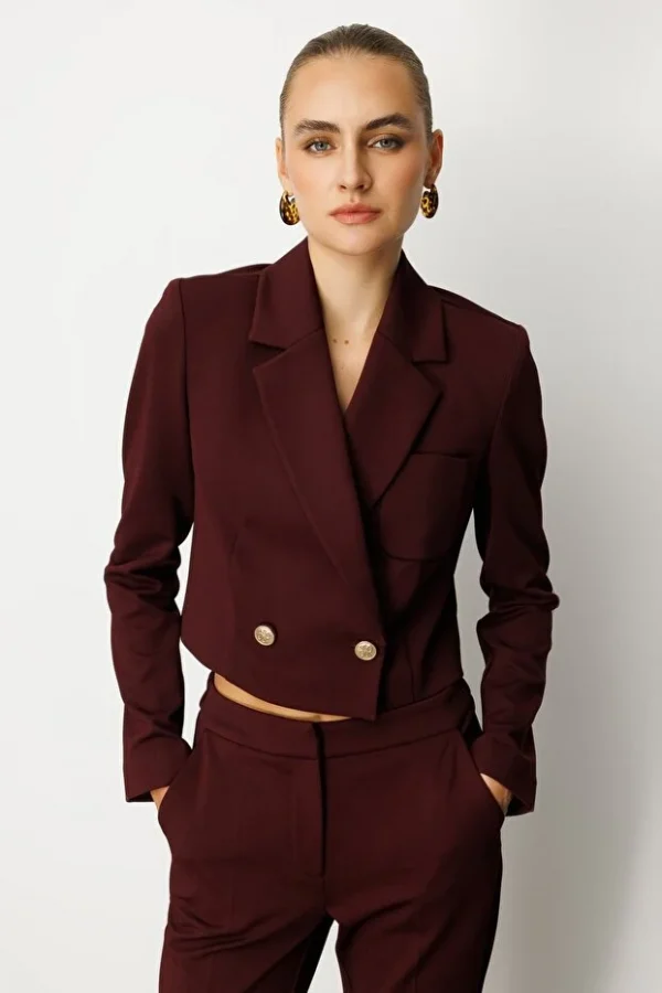 EKOL Kruvaze Yaka Crop Ceket 5029