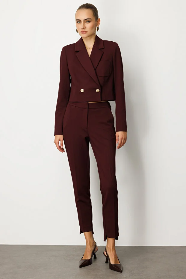 EKOL Kruvaze Yaka Crop Ceket 5029 - bordo