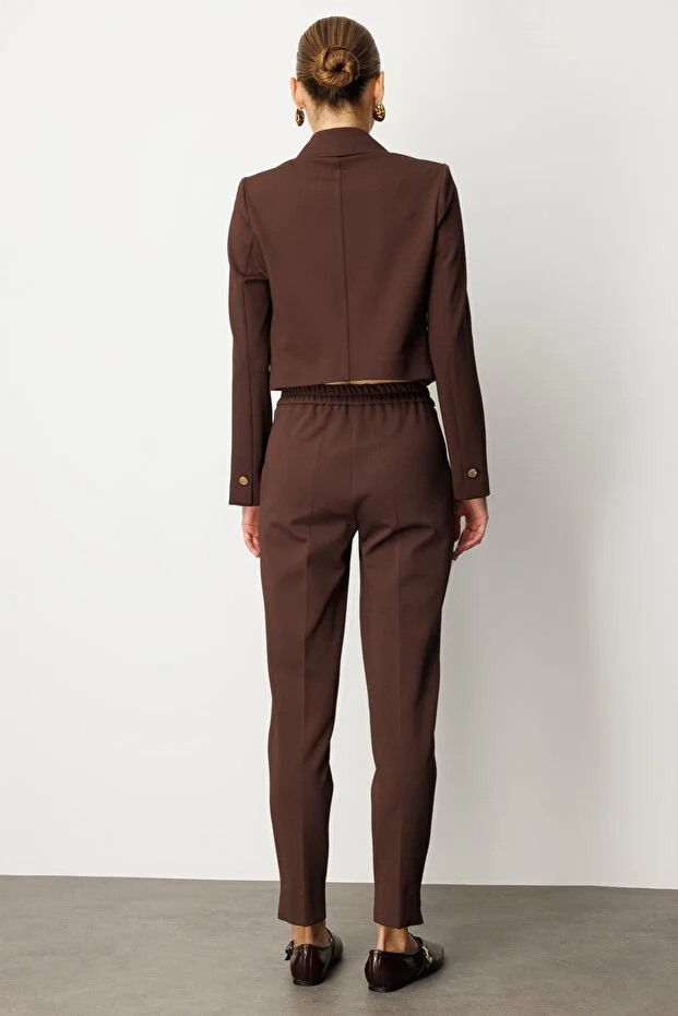 EKOL Kruvaze Yaka Crop Ceket 5029 - kahve