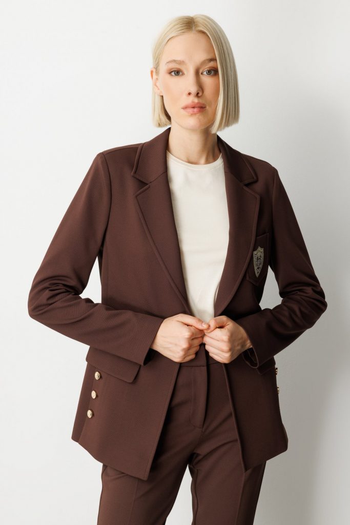 EKOL Cebi Armalı Süs Düğmeli Ceket 5033 - kahve