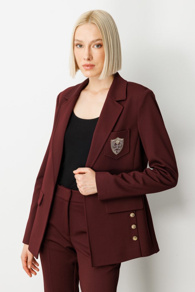 EKOL Cebi Armalı Süs Düğmeli Ceket 5033 - bordo