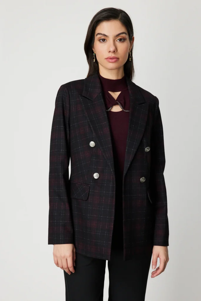 EKOL Ekoseli Kapak Cepli Ceket 5039 - bordo