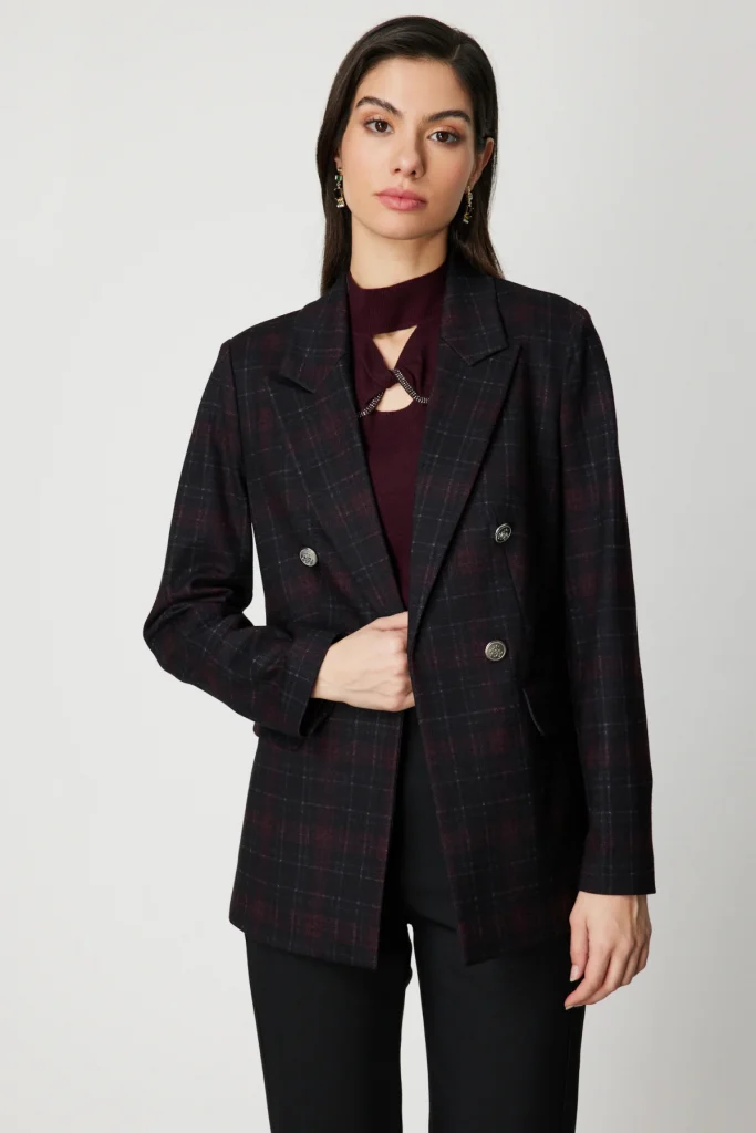 EKOL Ekoseli Kapak Cepli Ceket 5039 - bordo