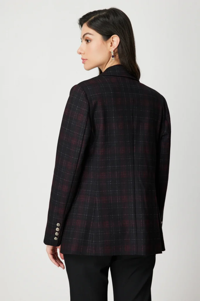 EKOL Ekoseli Kapak Cepli Ceket 5039 - bordo