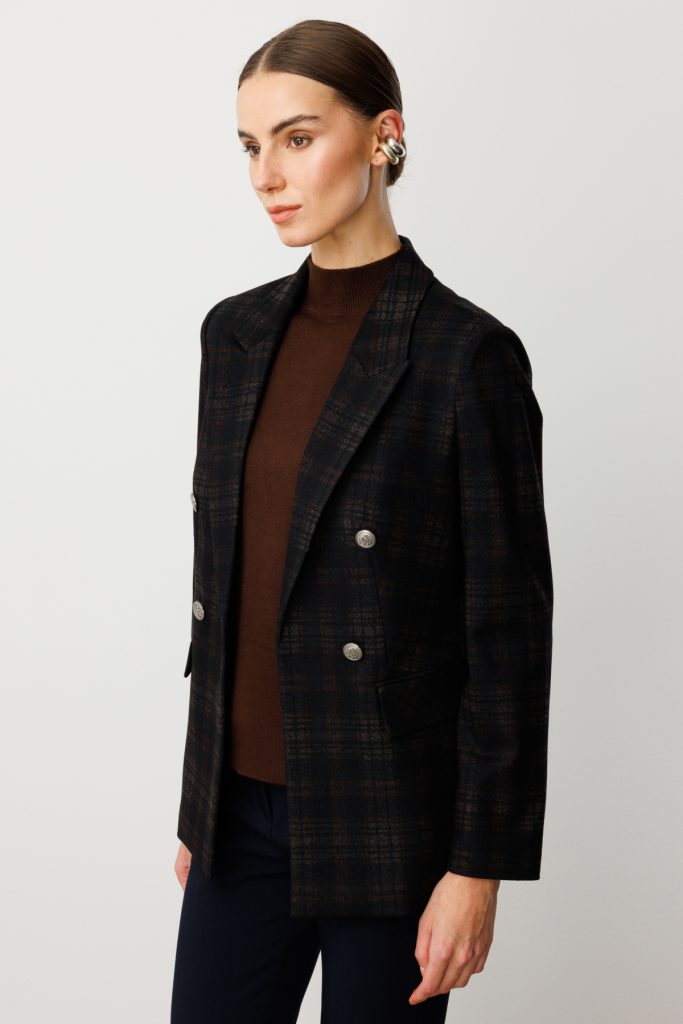 EKOL Ekoseli Kapak Cepli Ceket 5039 - kahve