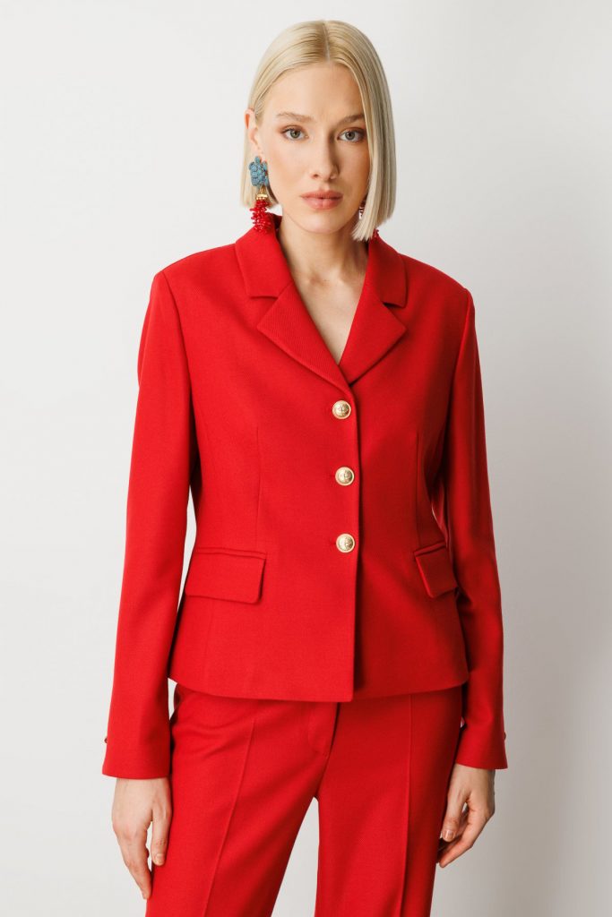 EKOL Omzu Vatkalı Kapak Cepli Ceket 5049 - KIRMIZI