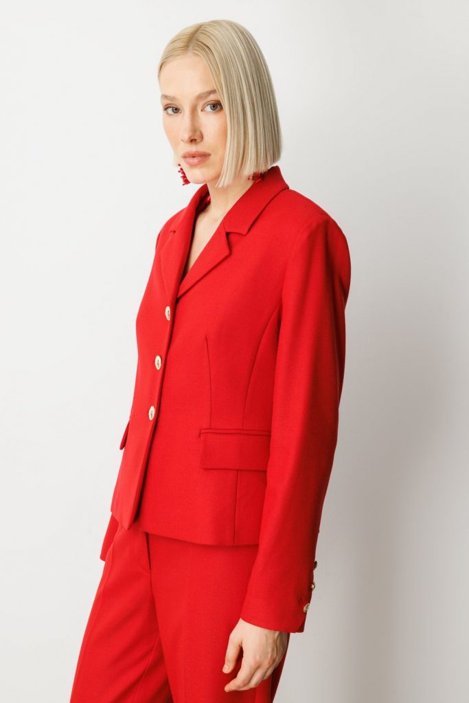 EKOL Omzu Vatkalı Kapak Cepli Ceket 5049 - KIRMIZI