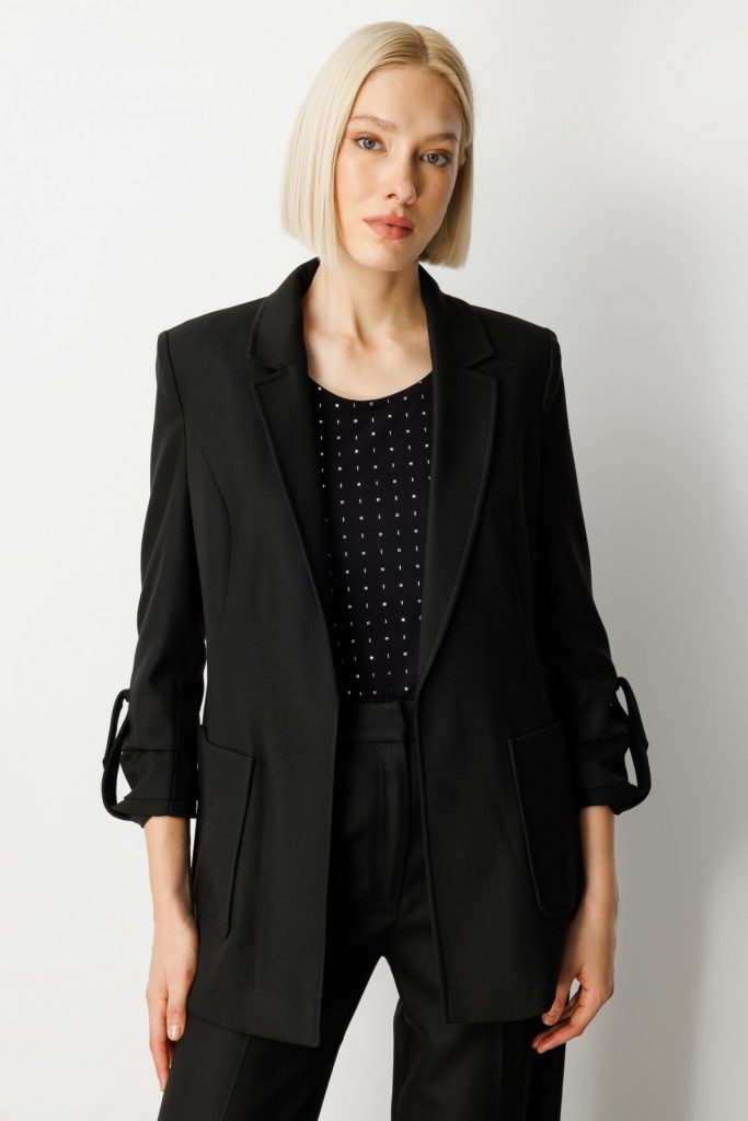 EKOL Kolu Apoletli Torba Cepli Ceket 5057 - Siyah