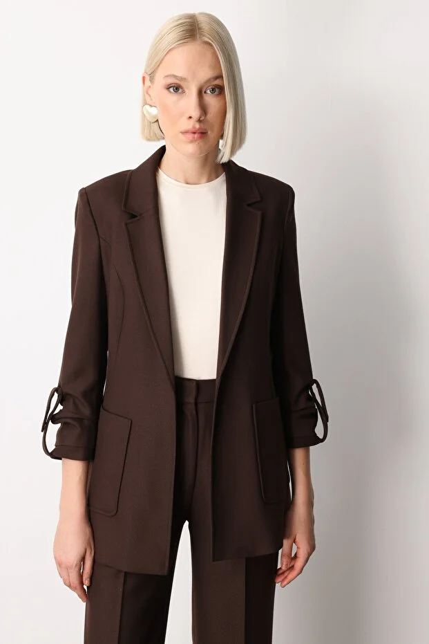 EKOL Kolu Apoletli Torba Cepli Ceket 5057 - kahve