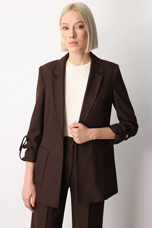 EKOL Kolu Apoletli Torba Cepli Ceket 5057 - kahve