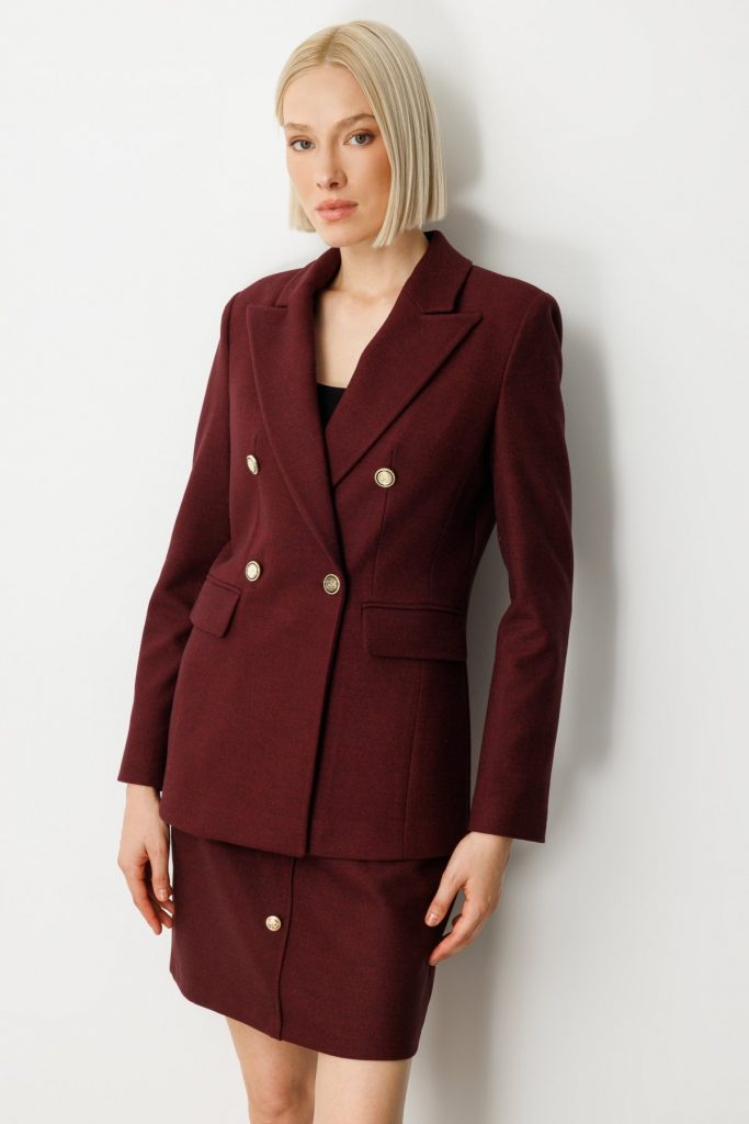 EKOL Kruvaze Yaka Kaşe Ceket 5069 - bordo