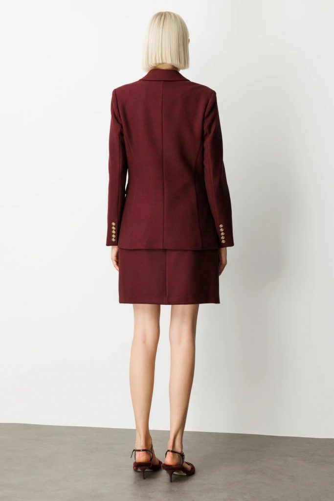 EKOL Kruvaze Yaka Kaşe Ceket 5069 - bordo