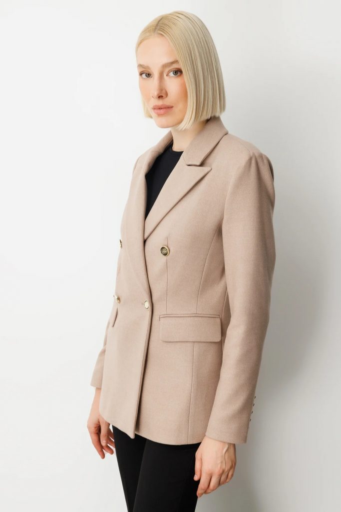 EKOL Kruvaze Yaka Kaşe Ceket 5069 - VİZON