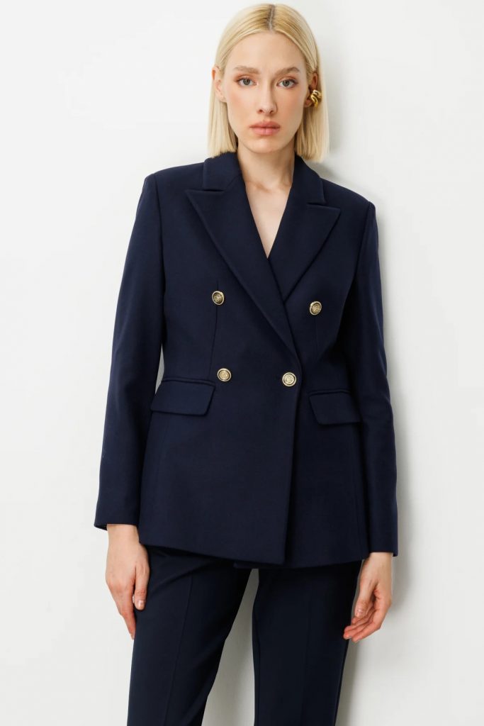 EKOL Kruvaze Yaka Kaşe Ceket 5069 - Lacivert