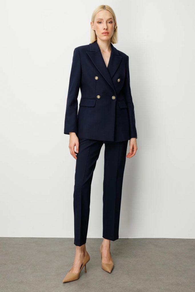 EKOL Kruvaze Yaka Kaşe Ceket 5069 - Lacivert