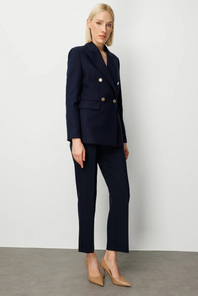 EKOL Kruvaze Yaka Kaşe Ceket 5069 - Lacivert