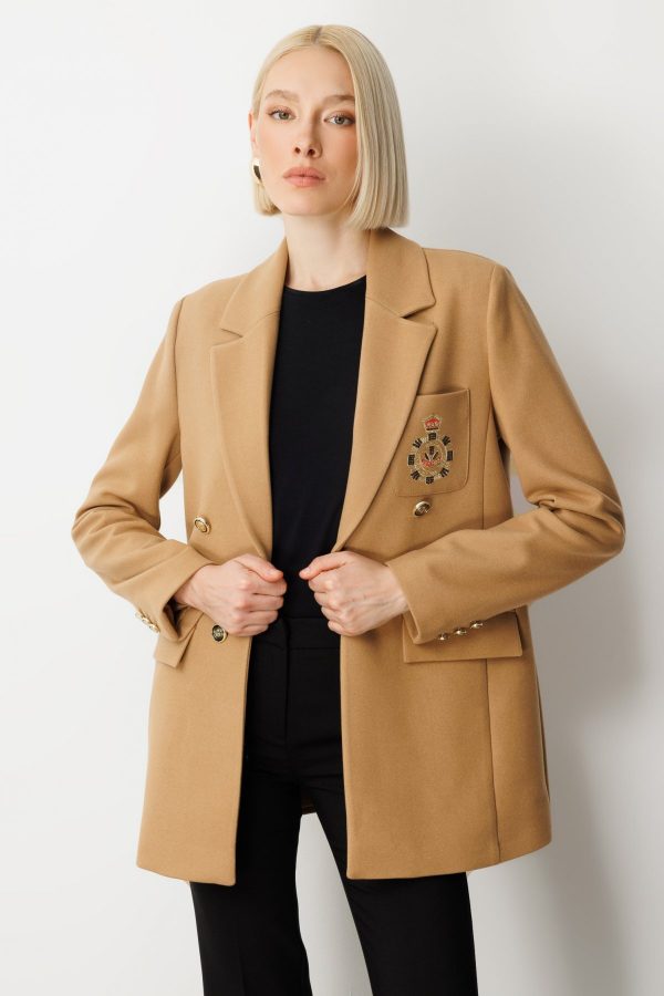 EKOL Önü Armalı Kapak Cepli Kaşe Ceket  5071