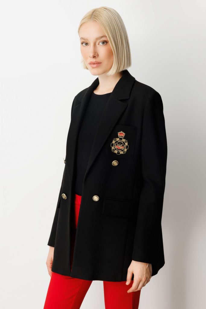 EKOL Önü Armalı Kapak Cepli Kaşe Ceket  5071 - Siyah