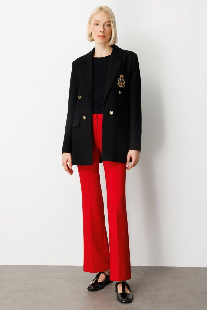 EKOL Önü Armalı Kapak Cepli Kaşe Ceket  5071 - Siyah