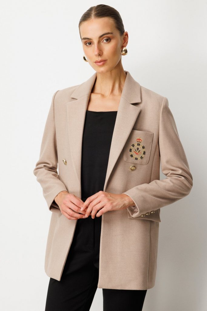 EKOL Önü Armalı Kapak Cepli Kaşe Ceket  5071 - VİZON