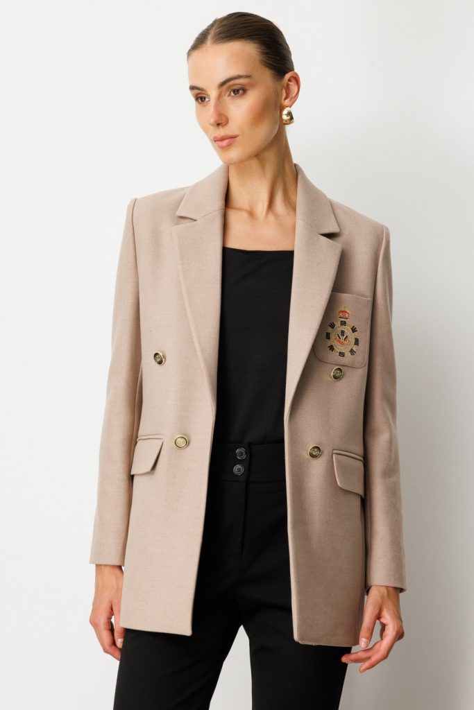 EKOL Önü Armalı Kapak Cepli Kaşe Ceket  5071 - VİZON