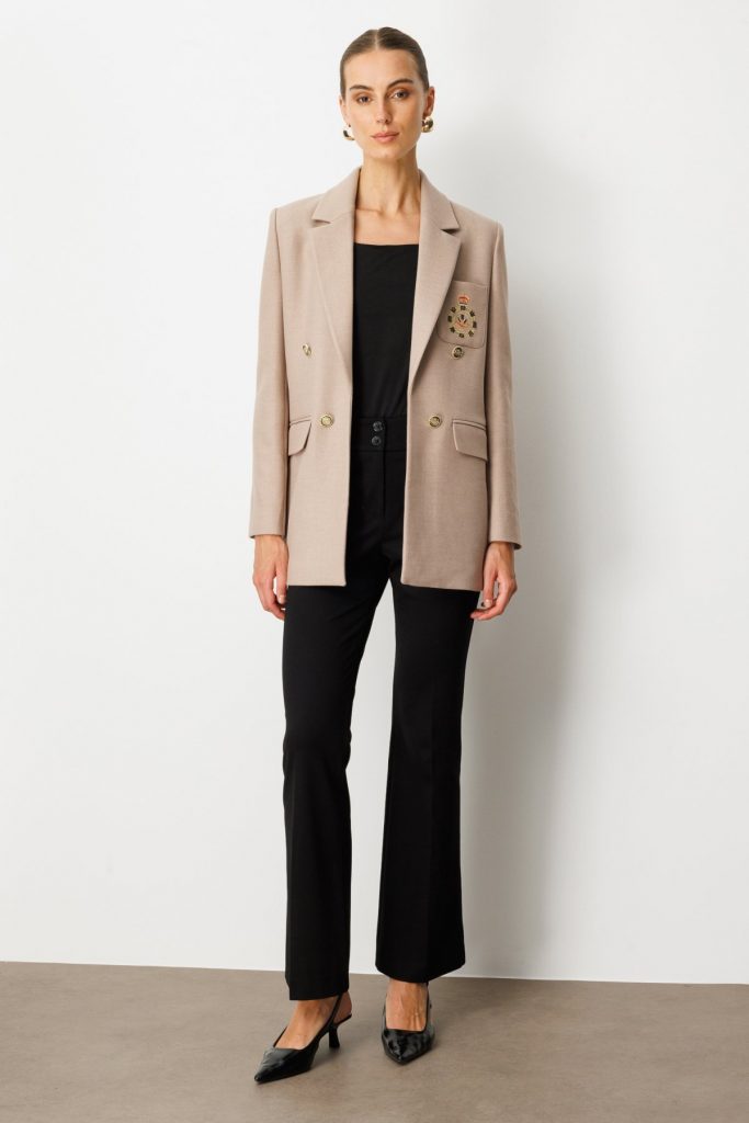 EKOL Önü Armalı Kapak Cepli Kaşe Ceket  5071 - VİZON