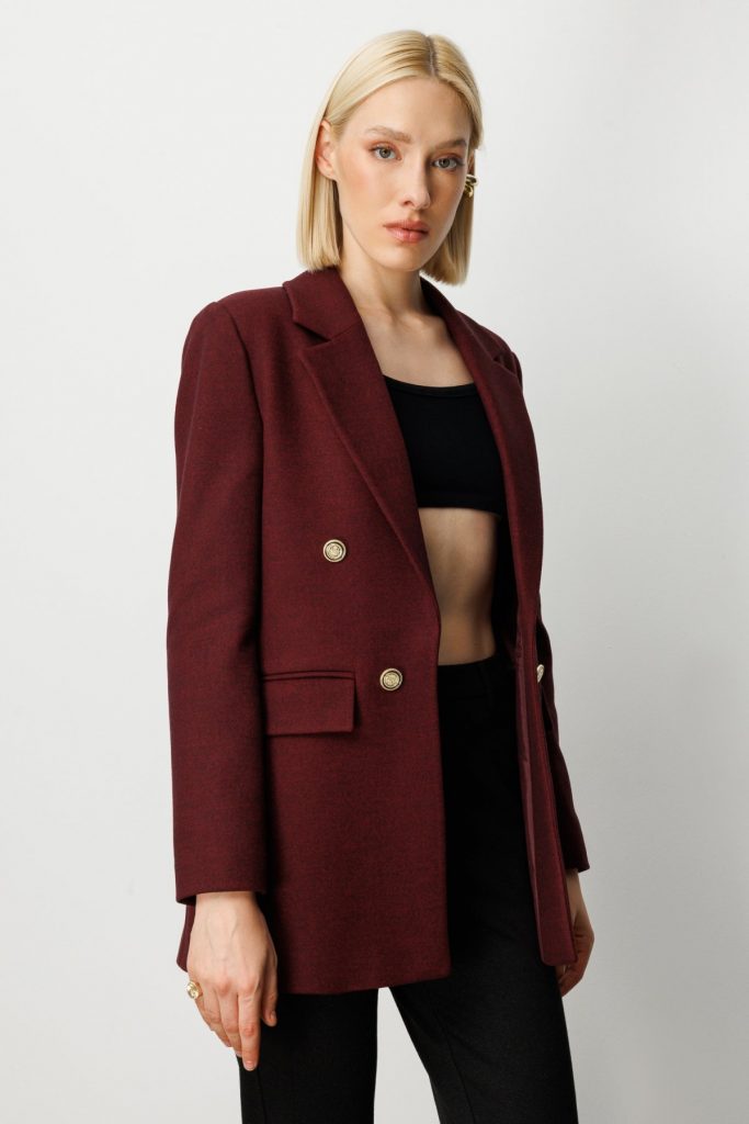 EKOL Önü Armalı Kapak Cepli Kaşe Ceket  5071 - bordo