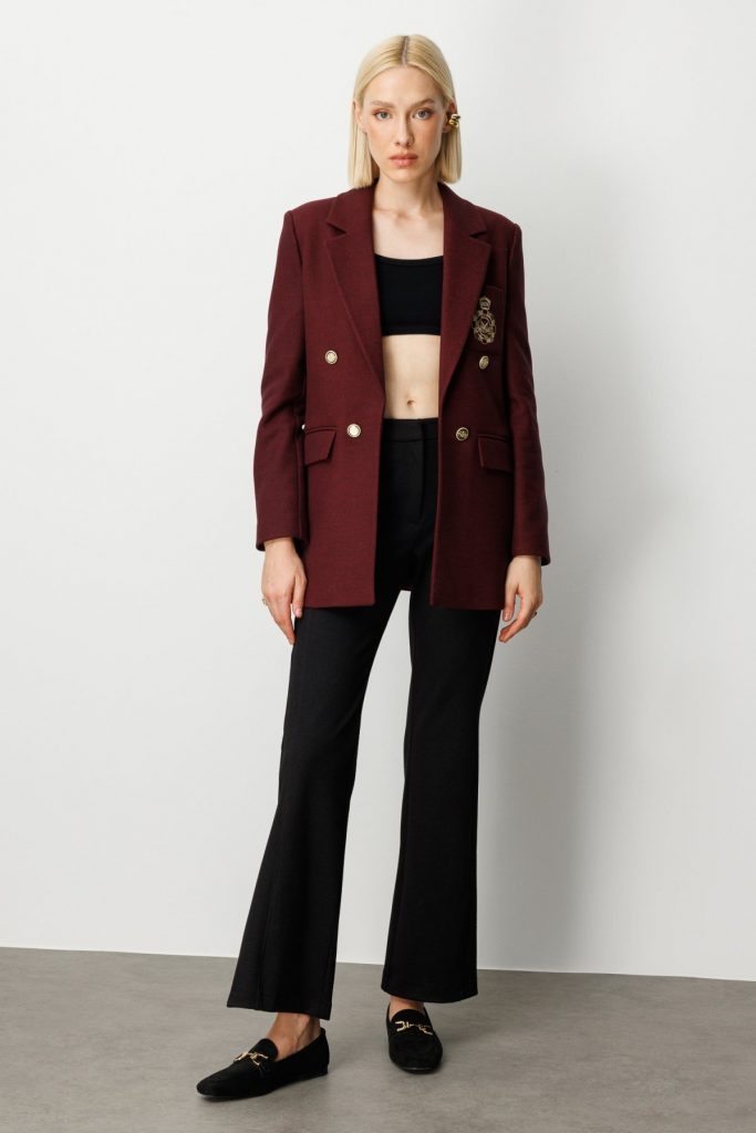 EKOL Önü Armalı Kapak Cepli Kaşe Ceket  5071 - bordo