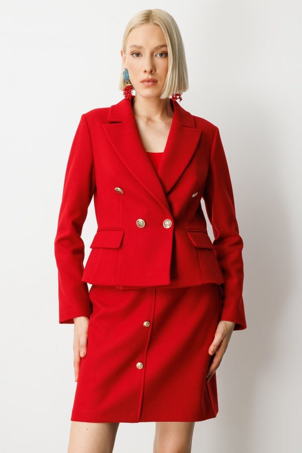 EKOL Kruvaze Yaka Kaşe Kadın Ceket 5073