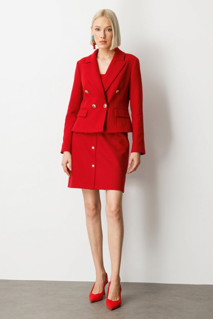 EKOL Kruvaze Yaka Kaşe Kadın Ceket 5073