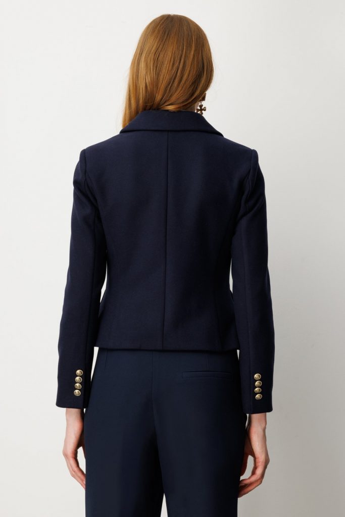 EKOL Kruvaze Yaka Kaşe Kadın Ceket 5073 - Lacivert