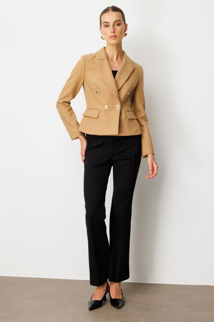 EKOL Kruvaze Yaka Kaşe Kadın Ceket 5073 - camel