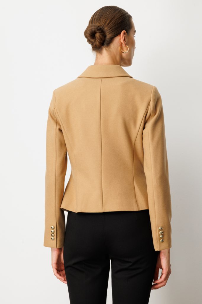 EKOL Kruvaze Yaka Kaşe Kadın Ceket 5073 - camel