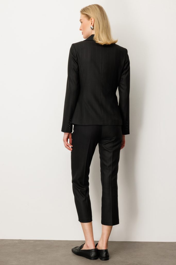 EKOL  Kruvaze Yaka Çizgili Ceket 5123