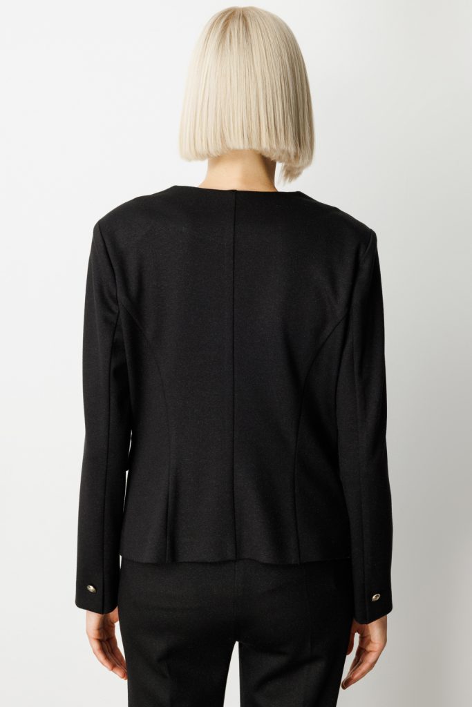 EKOL Tek Düğme Simli Kumaş Kadın Ceket 5141 - Siyah