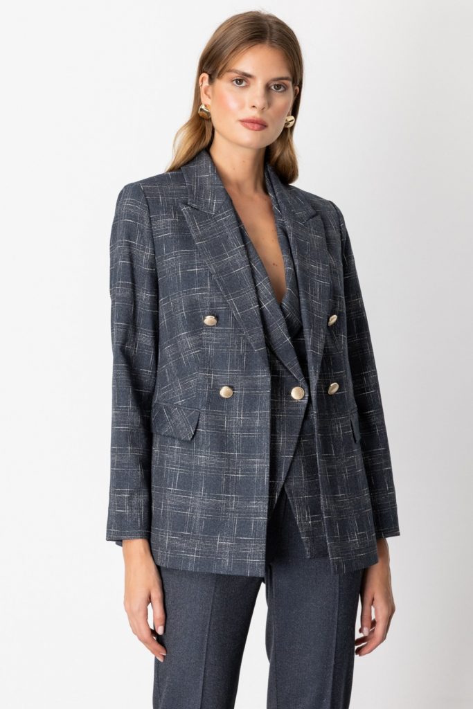 EKOL Ekoseli Kapak Cepli Ceket  5173 - Lacivert