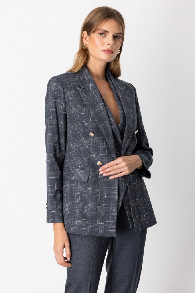 EKOL Ekoseli Kapak Cepli Ceket  5173 - Lacivert