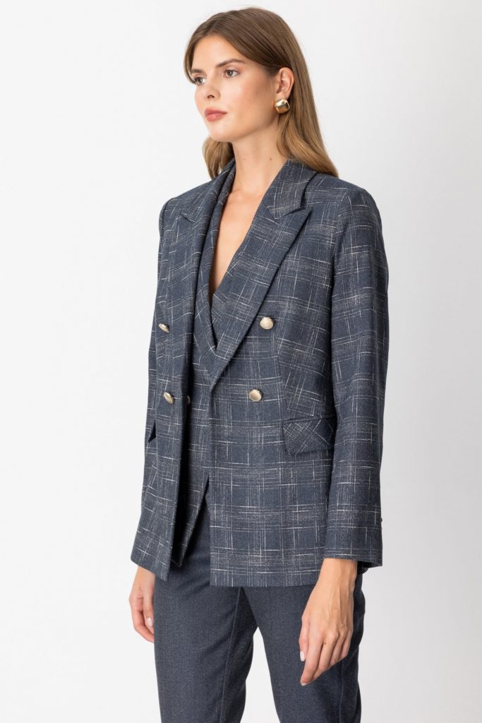 EKOL Ekoseli Kapak Cepli Ceket  5173 - Lacivert