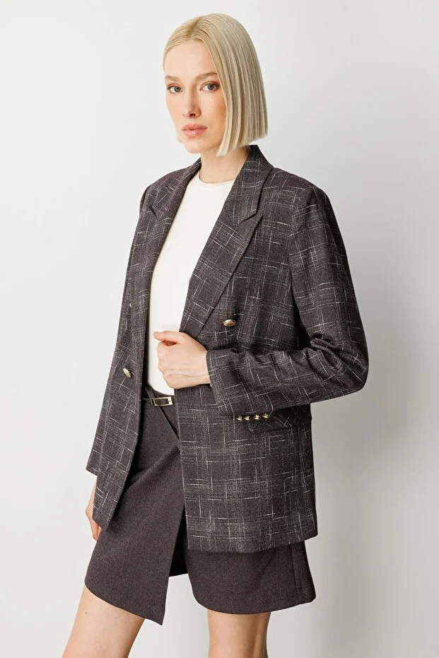 EKOL Ekoseli Kapak Cepli Ceket  5173 - bordo