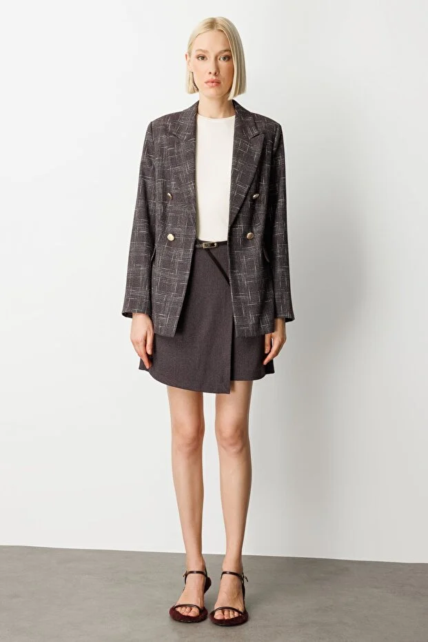 EKOL Ekoseli Kapak Cepli Ceket  5173 - bordo