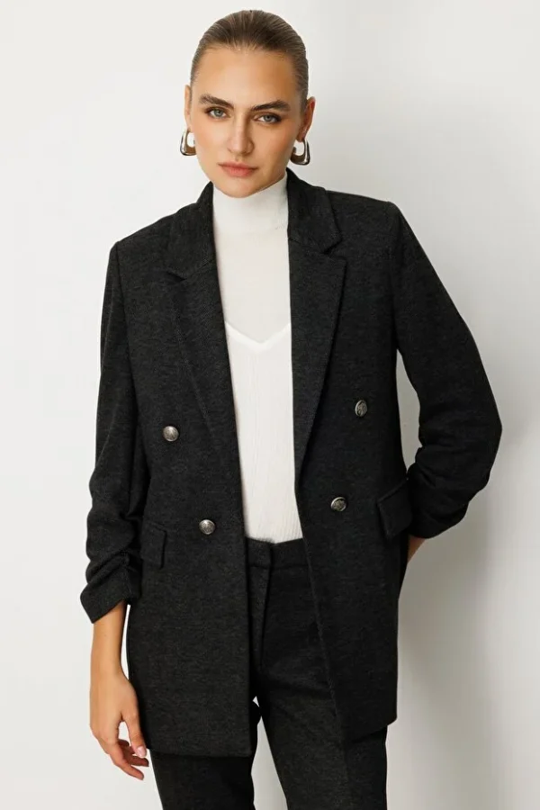 EKOL Kolu Büzgülü Kapak Cepli Ceket Antrasit 5187